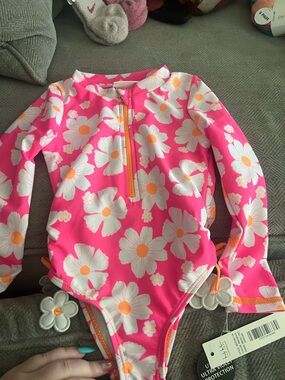 Nicole Miller Pink Floral Long-Sleeve One-Piece Swimsuit